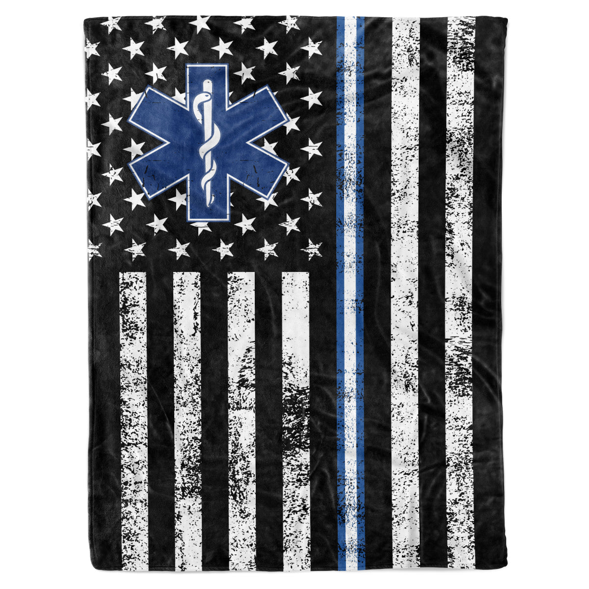 EMS EMT Paramedic Thin White Line Star of Life American Flag Birthday Christmas Fleece Sherpa Blanket