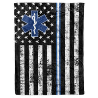 Thumbnail for EMS EMT Paramedic Thin White Line Star of Life American Flag Birthday Christmas Fleece Sherpa Blanket