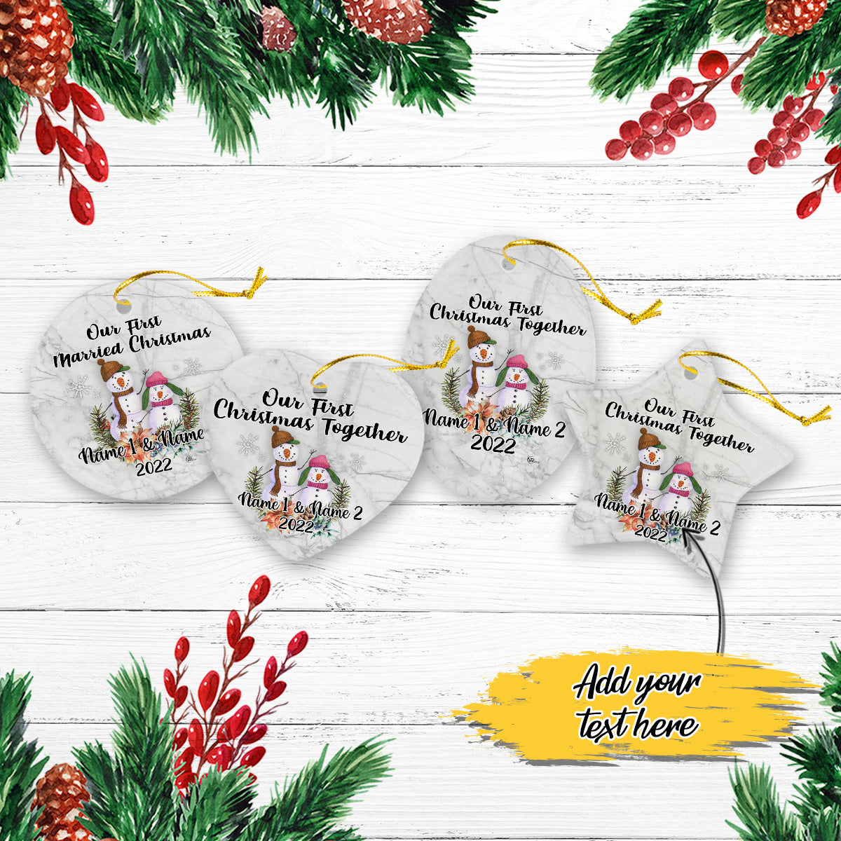 Snowman Our First Christmas Together Ornament Personalized Christmas Premium Ceramic Ornaments Sets