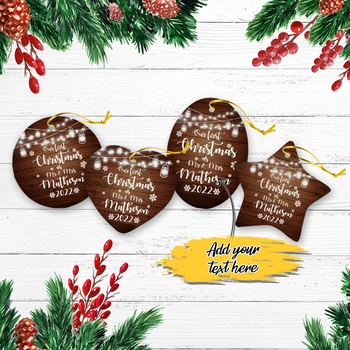 Our First Christmas Married as Mr and Mrs Personalized Christmas Premium Ceramic Ornaments Sets