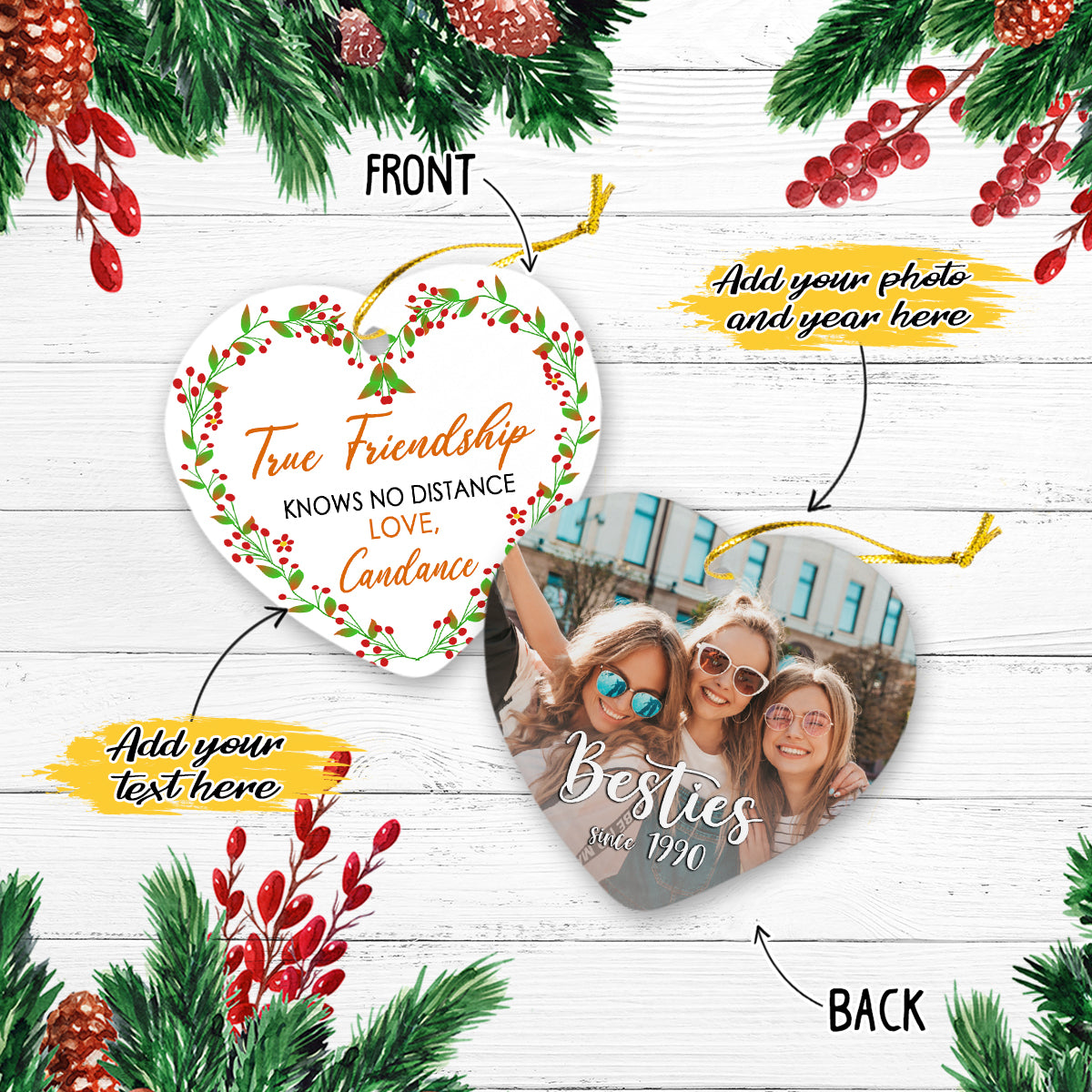 To My Best Friend Besties Personalized Christmas Premium Ceramic Ornaments Sets for Christmas Tree