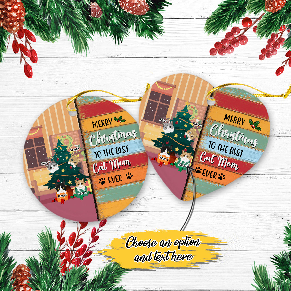 Best Cat Mom Ever Merry Christmas Personalized Christmas Premium Ceramic Ornaments Sets for Christmas Tree