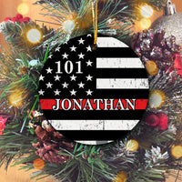 Thumbnail for Firefighter Thin Red Line American Flag Personalized Christmas Premium Ceramic Ornaments Sets