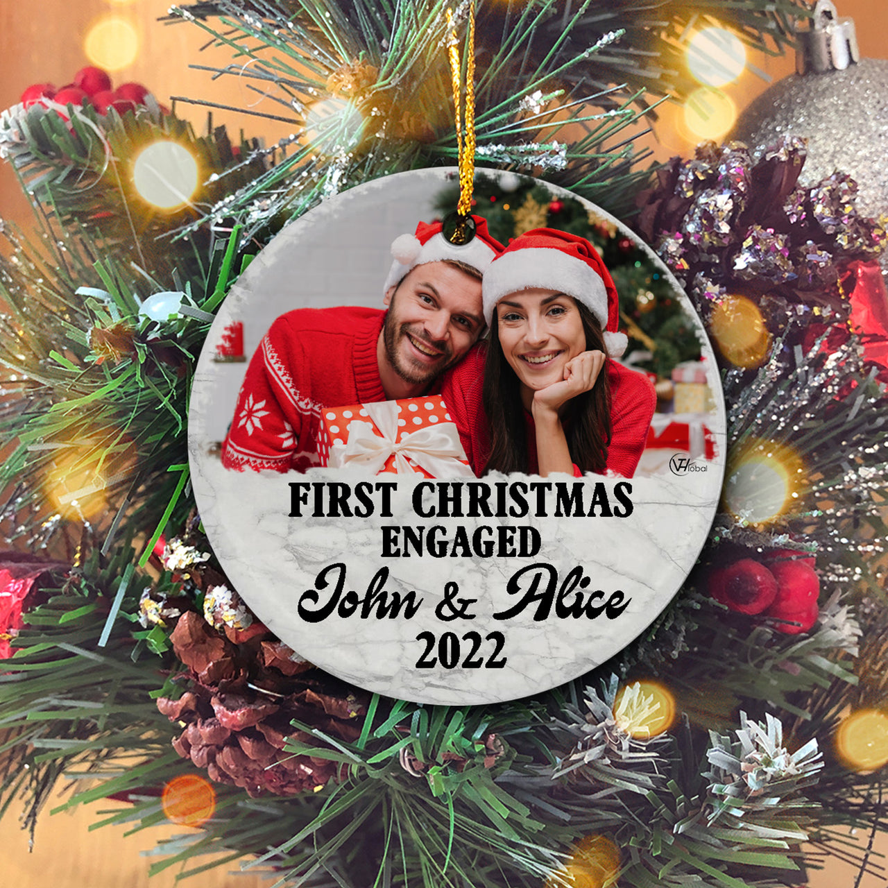 Custom First Christmas Engaged Personalized Christmas Premium Ceramic Ornaments Sets for Christmas Tree