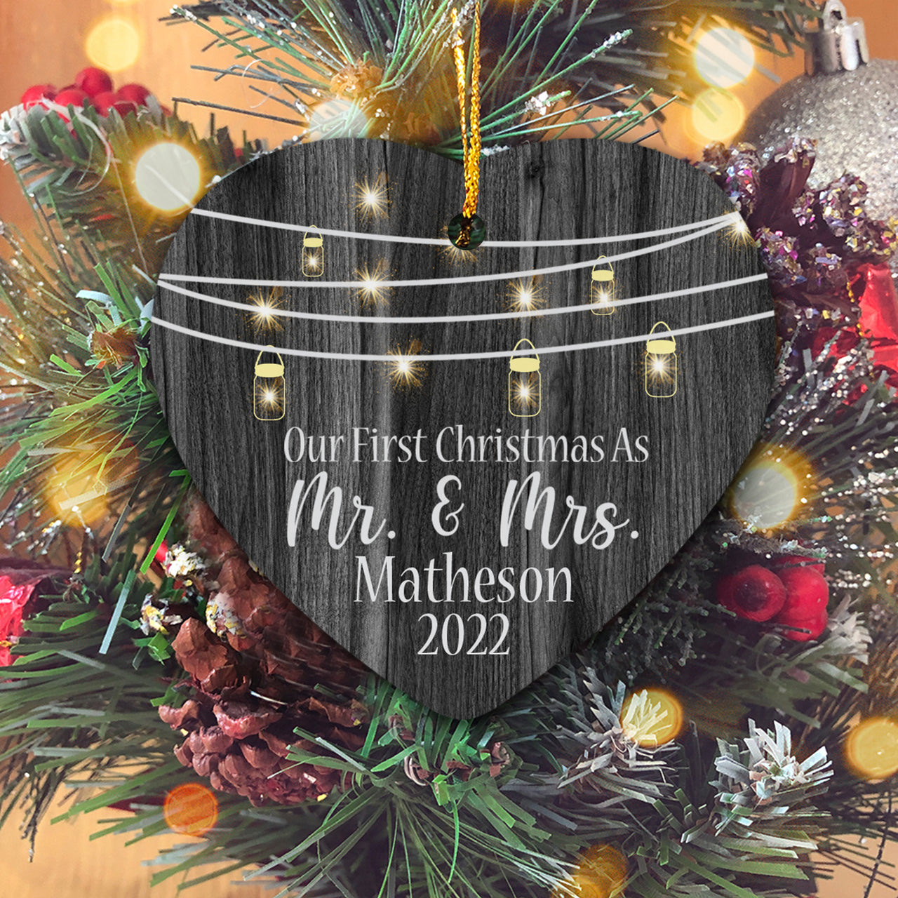 Our First Christmas As Mr and Mrs Personalized Christmas Premium Ceramic Ornaments Sets for Christmas Tree