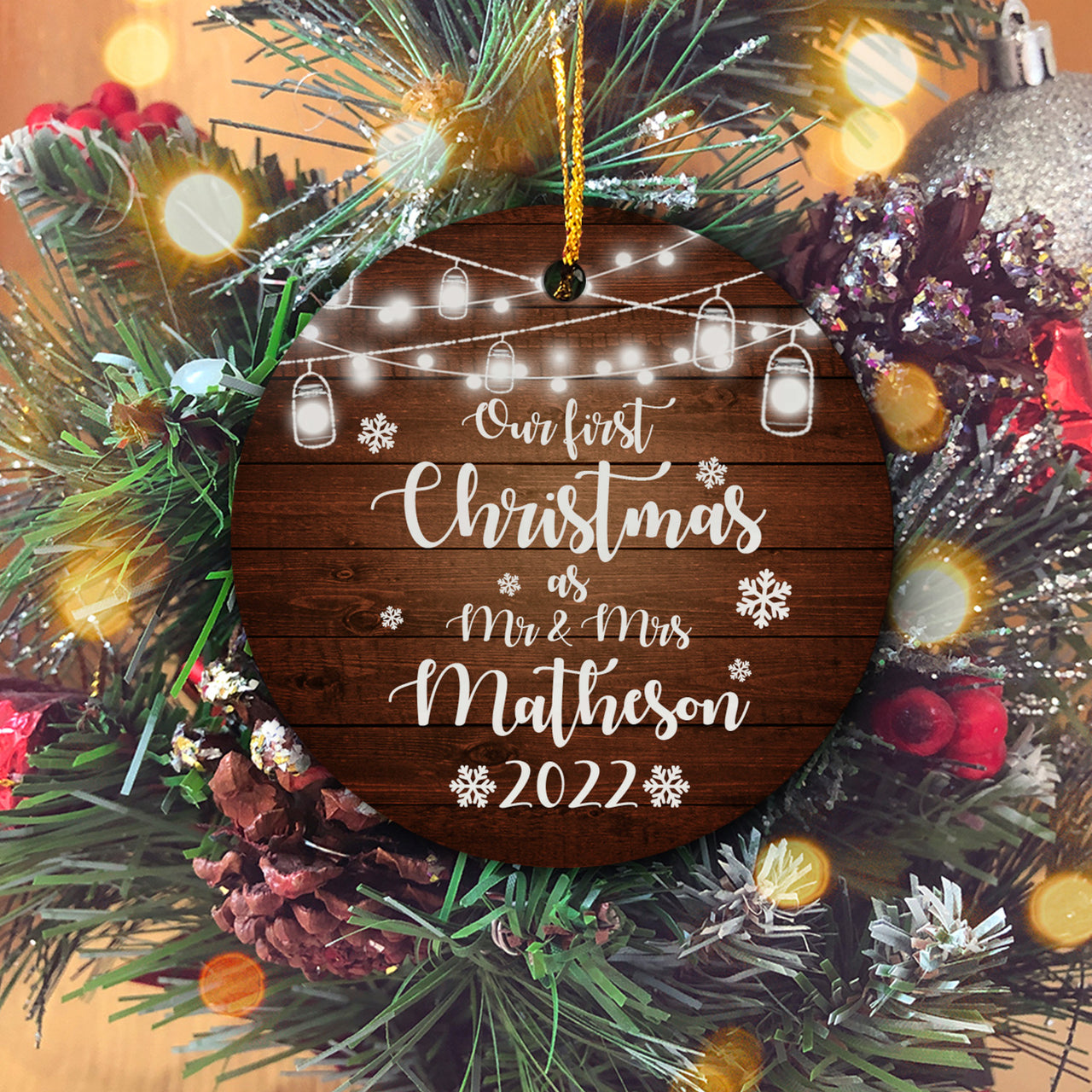 Our First Christmas Married as Mr and Mrs Personalized Christmas Premium Ceramic Ornaments Sets