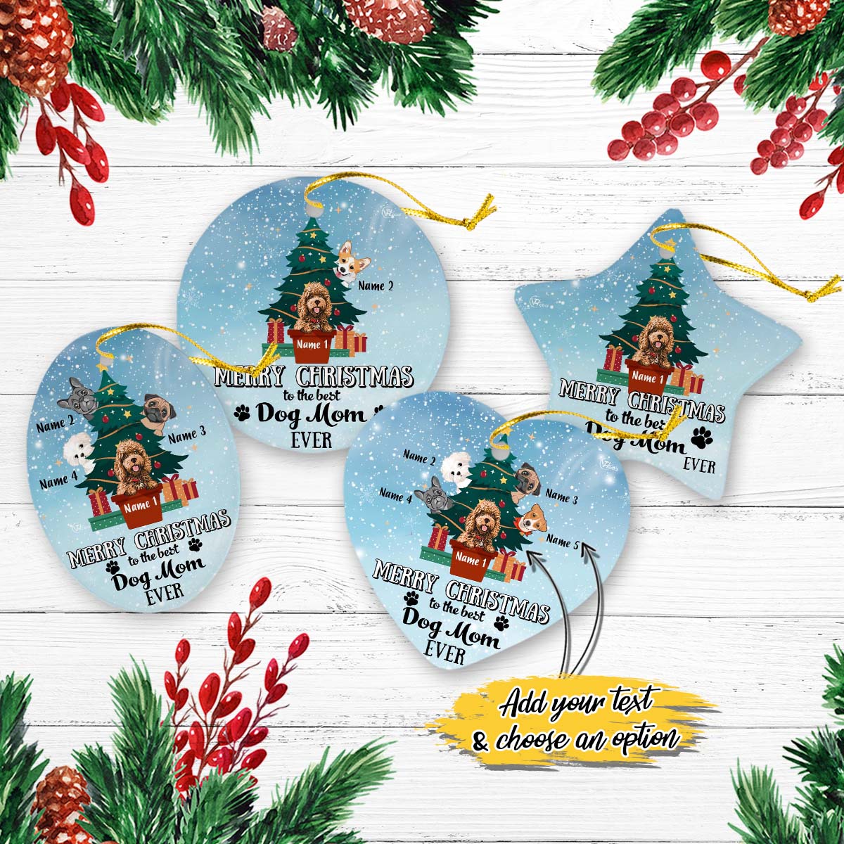 Merry Christmas To The Best Dog Mom Ever Personalized Christmas Premium Ceramic Ornaments Sets