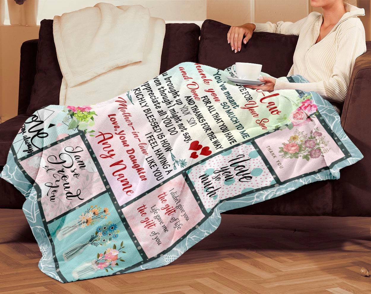 Personalized Custom Daughter Name to My Mother in Law Appreciation Fleece Sherpa Blanket Gift For Woman Mother day