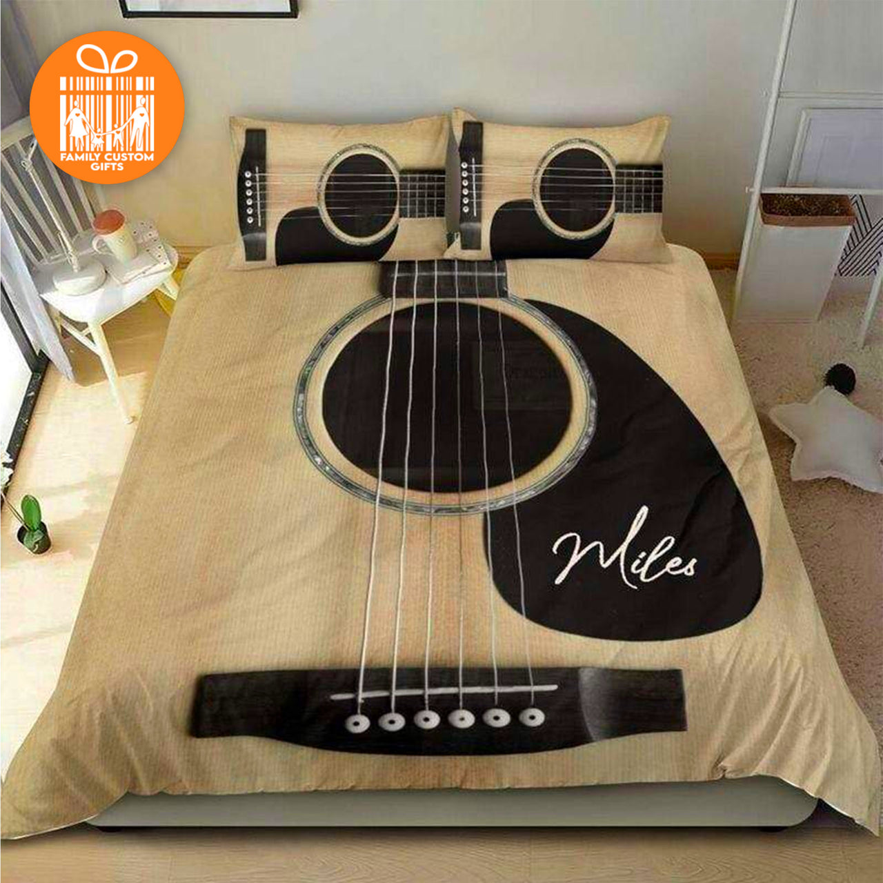 Comforter Vintage Guitar on Wooden Floor Custom Bedding Set for Kids Teens Adult Personalized Premium Bed Set