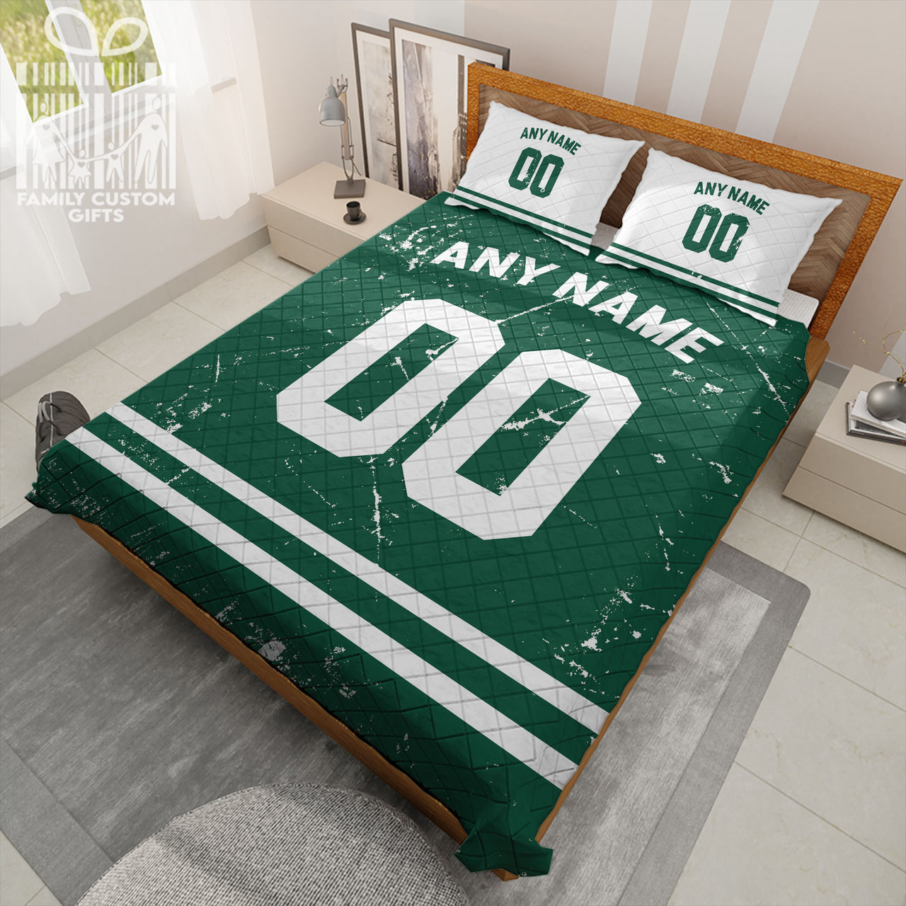 Custom Quilt Sets New York Jersey Personalized Football Premium Quilt Bedding for Men Women