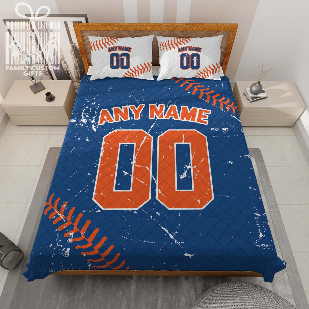 Custom Quilt Sets New York Jersey Personalized Baseball Premium Quilt Bedding for Men Women