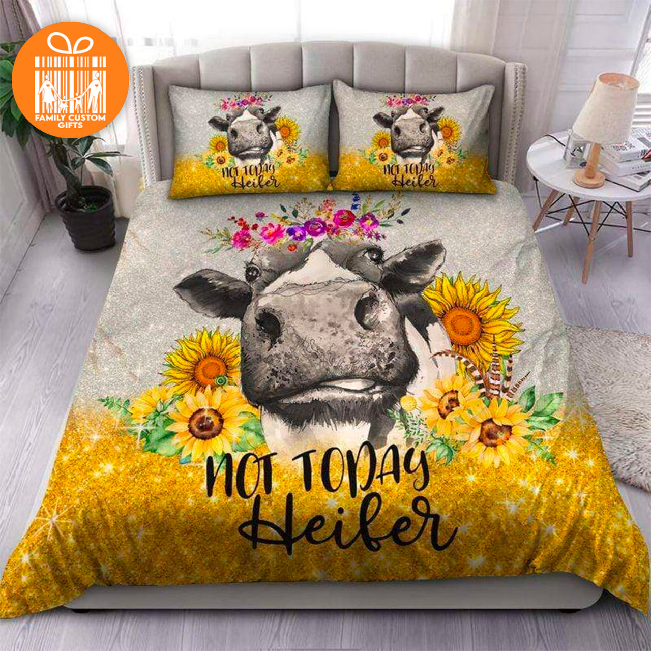 Comforter Funny Cow Not Today Heifer Custom Bedding Set for Kids Teens Adult Personalized Premium Bed Set