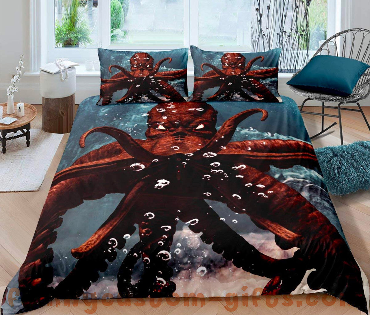 Custom Quilt Sets Ocean Kraken Premium Quilt Bedding for Boys Girls Men Women