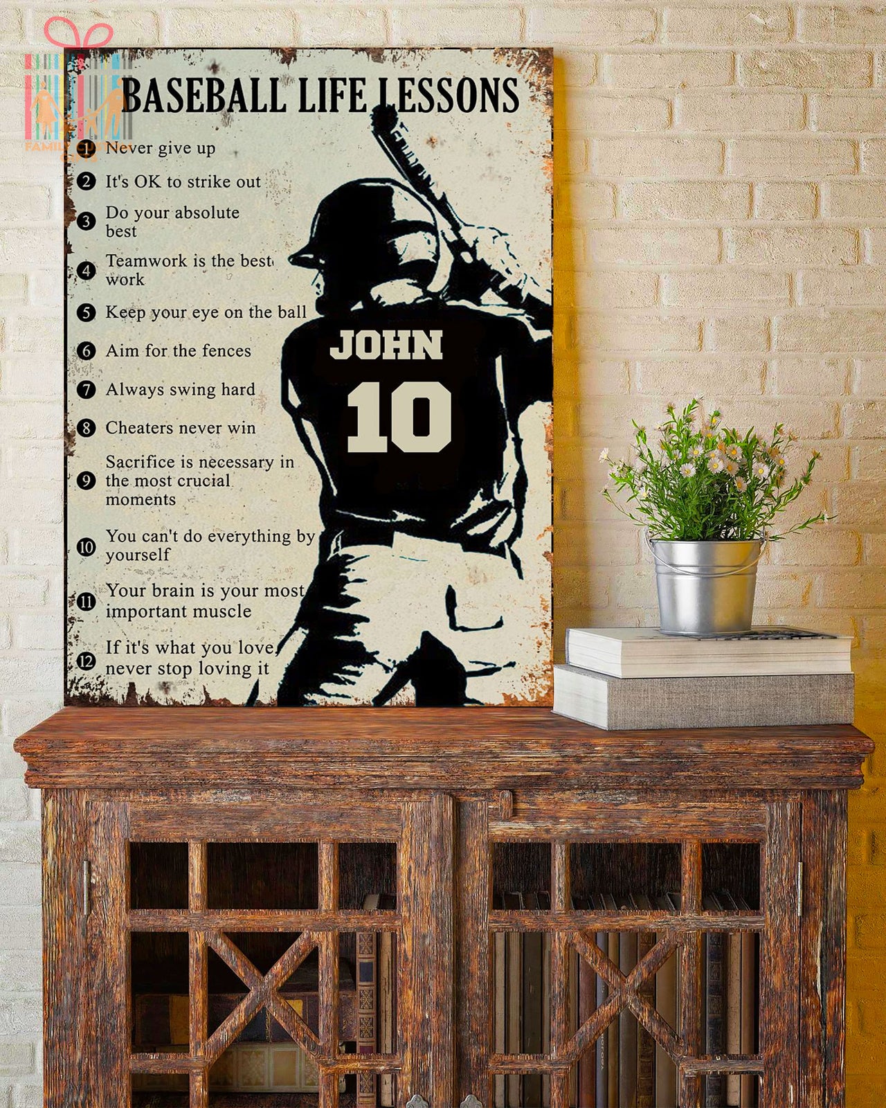 Custom Canvas Print Wall Art Baseball Life Lessons Never Give Up Funny Personalized Canvas Art