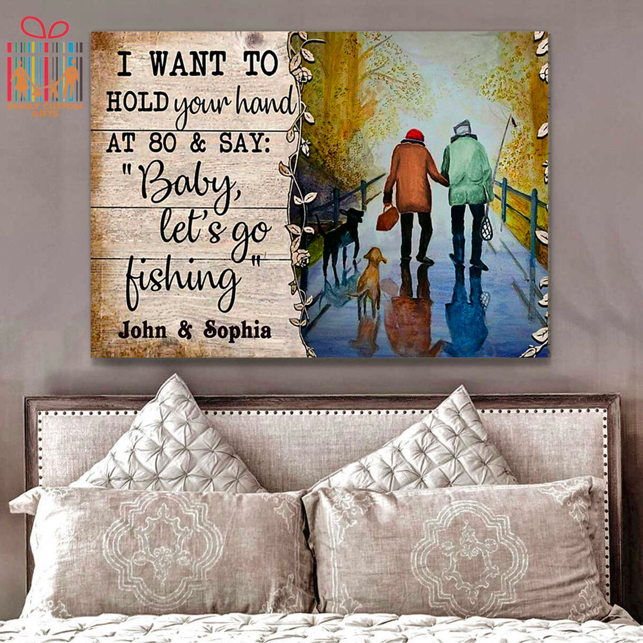Custom Canvas Print Wall Art Fishing Hold You Hand Canvas Art - Gift for Her:Him - Matte Canvas (1.25")