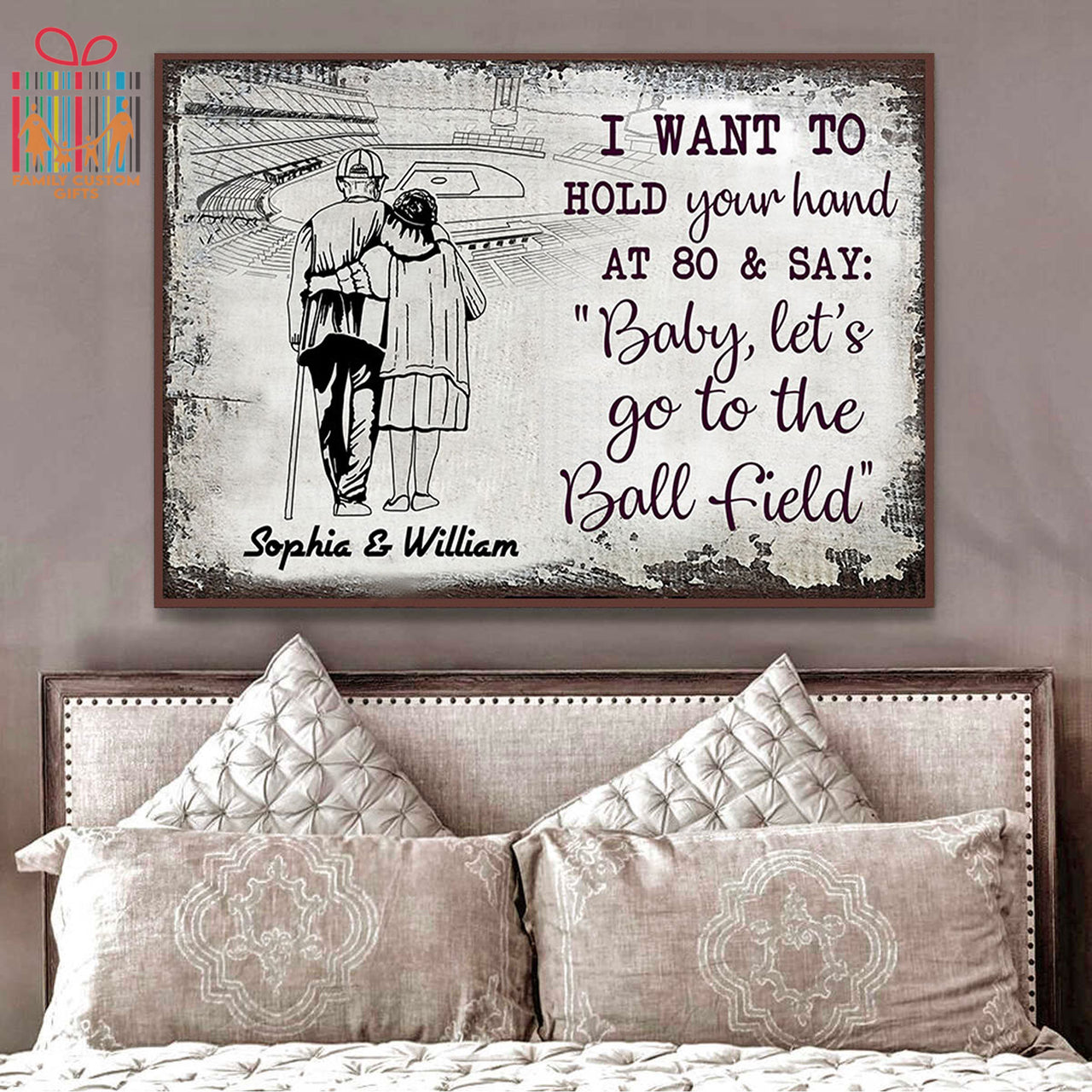 Custom Canvas Art I Want to Hold Your Hand at 80 and Say Let's Go Baseball Personalized Wall Art for Couple