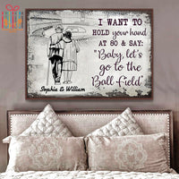 Thumbnail for Custom Canvas Art I Want to Hold Your Hand at 80 and Say Let's Go Baseball Personalized Wall Art for Couple