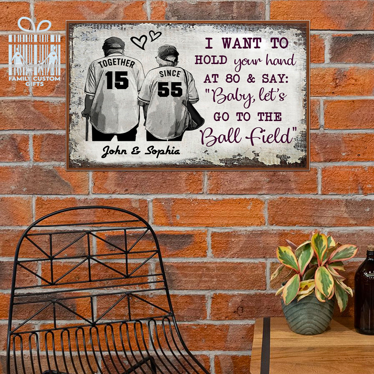 Custom Canvas Print Wall Art Baseball Old Couple I Want to Hold Your Hand Personalized Wall Art - Gift for Couple