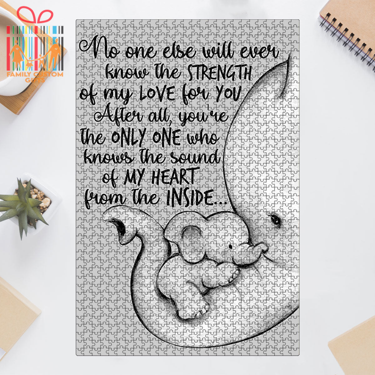 Custom Jigsaw Puzzle for Kids Baby Elephant No One Else Will Ever Know the Strength of My Love Puzzle