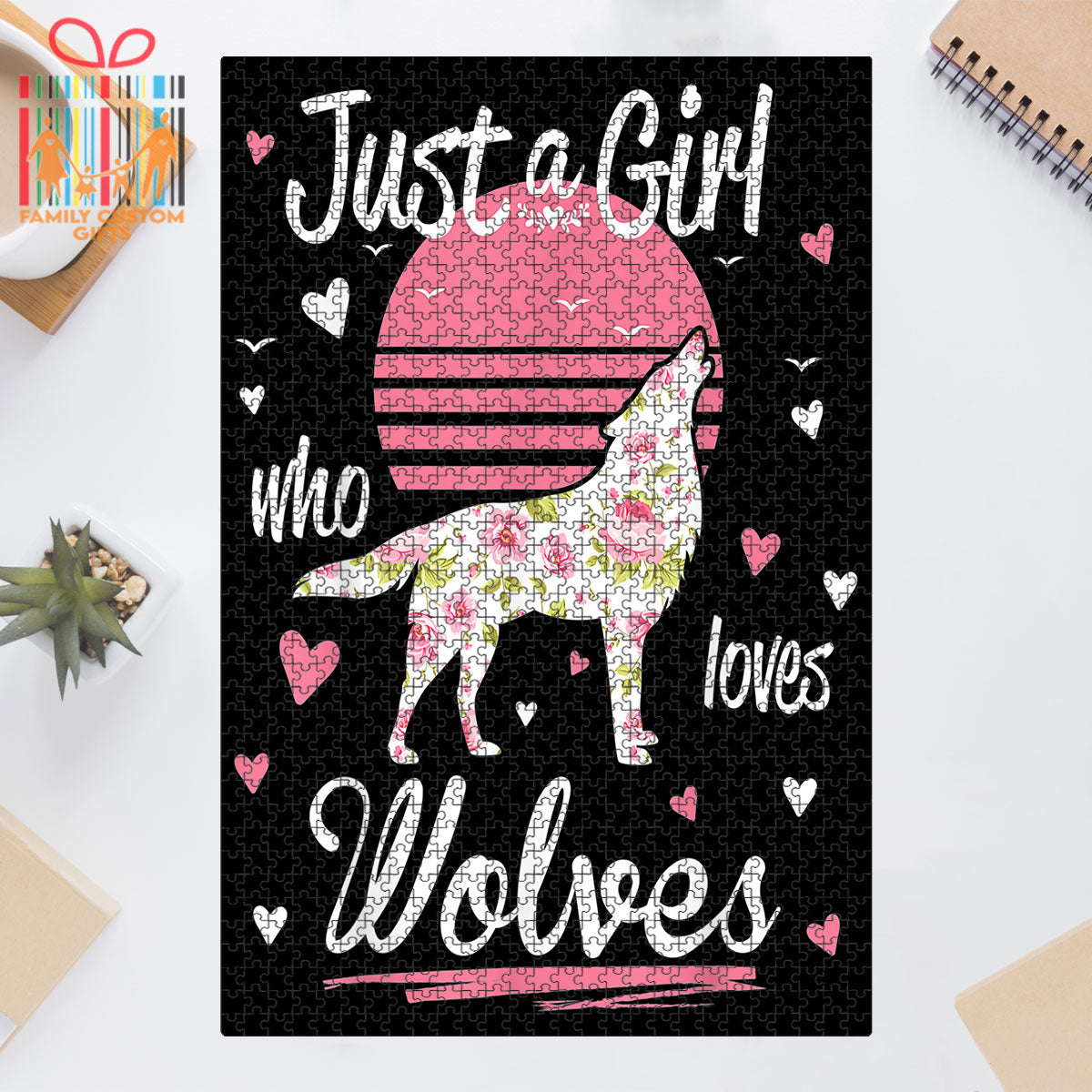 Custom Jigsaw Puzzle for Kids Adults Just A Girl Who Loves Wolves Personalized Puzzle for Girls Women