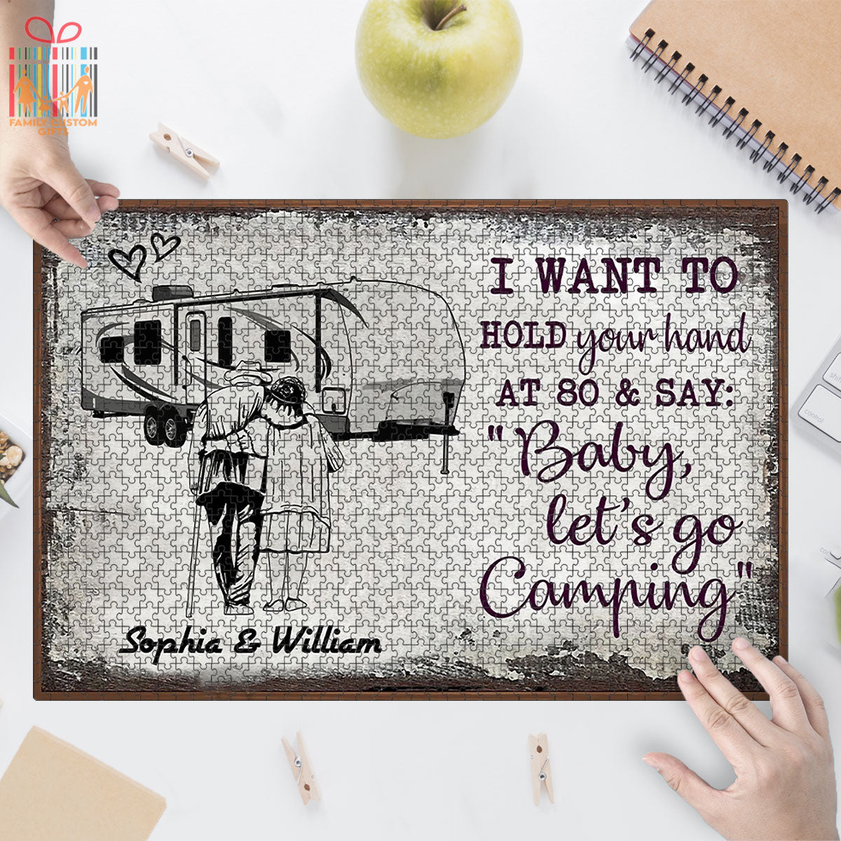 Custom Jigsaw Puzzle for Adults I Want to Hold Your Hand at 80 and Say Let's Go Camping Personalized Puzzle