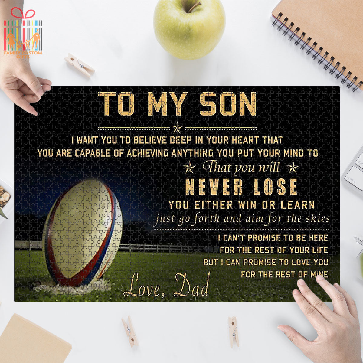 Custom Jigsaw Puzzle for Kids Adults Rugby To My Son from Dad Personalized Puzzle for Couple for Son