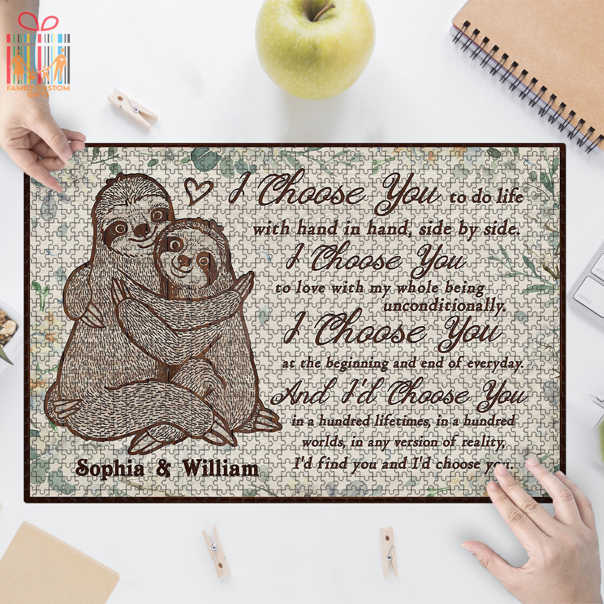 Custom Jigsaw Puzzle for Kids Adults Sloth Couple I Choose You Personalized Puzzle for Couple