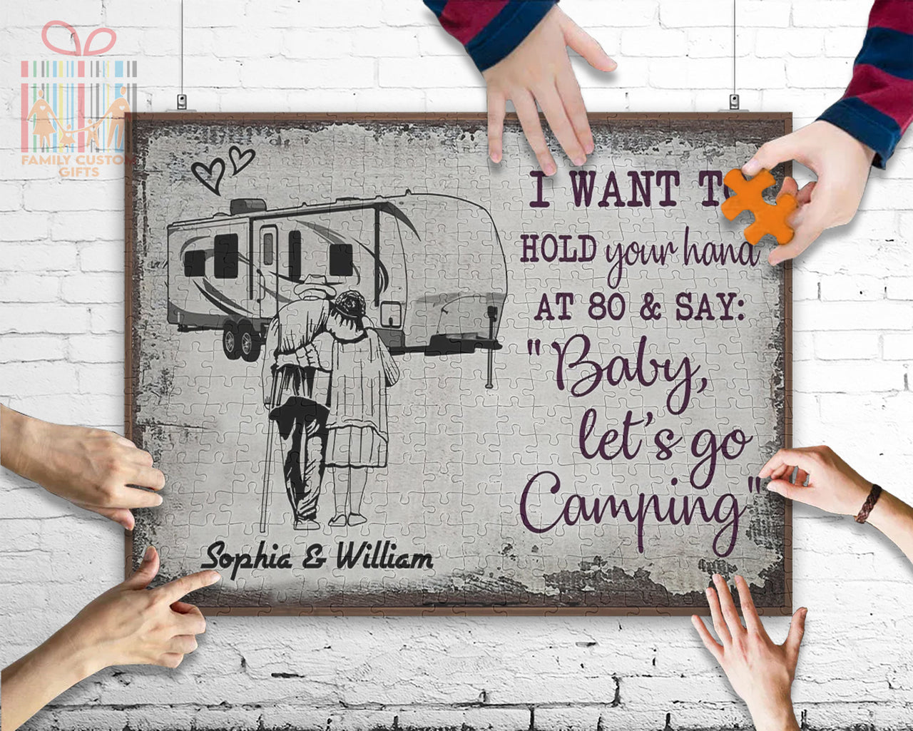Custom Jigsaw Puzzle for Adults I Want to Hold Your Hand at 80 and Say Let's Go Camping Personalized Puzzle