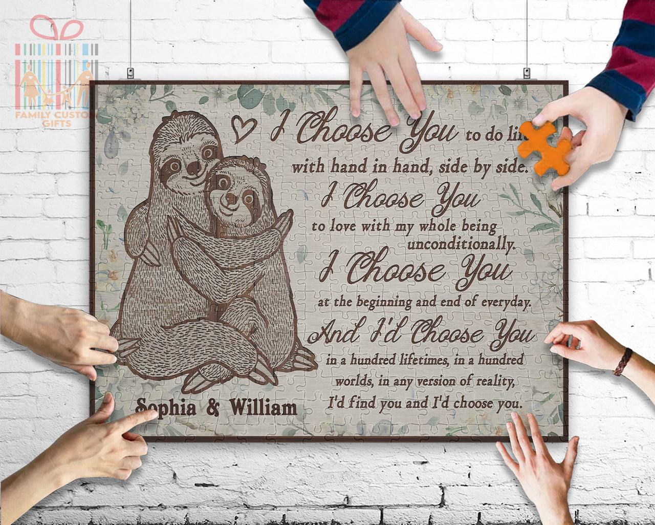 Custom Jigsaw Puzzle for Kids Adults Sloth Couple I Choose You Personalized Puzzle for Couple