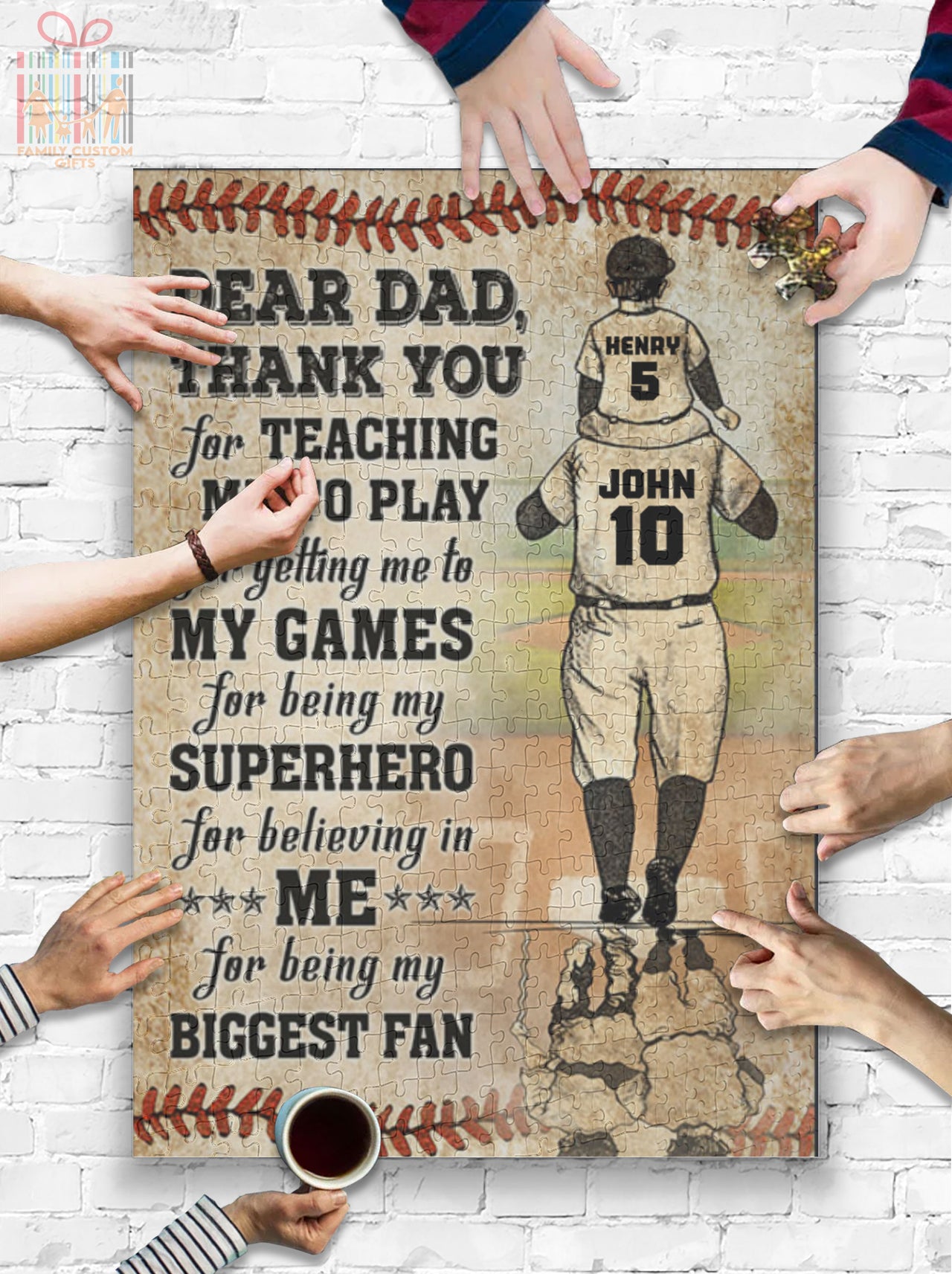 Custom Jigsaw Puzzle for Kids Adults Dear Dad Thank You For Teaching Me To Play Baseball Personalized Puzzle