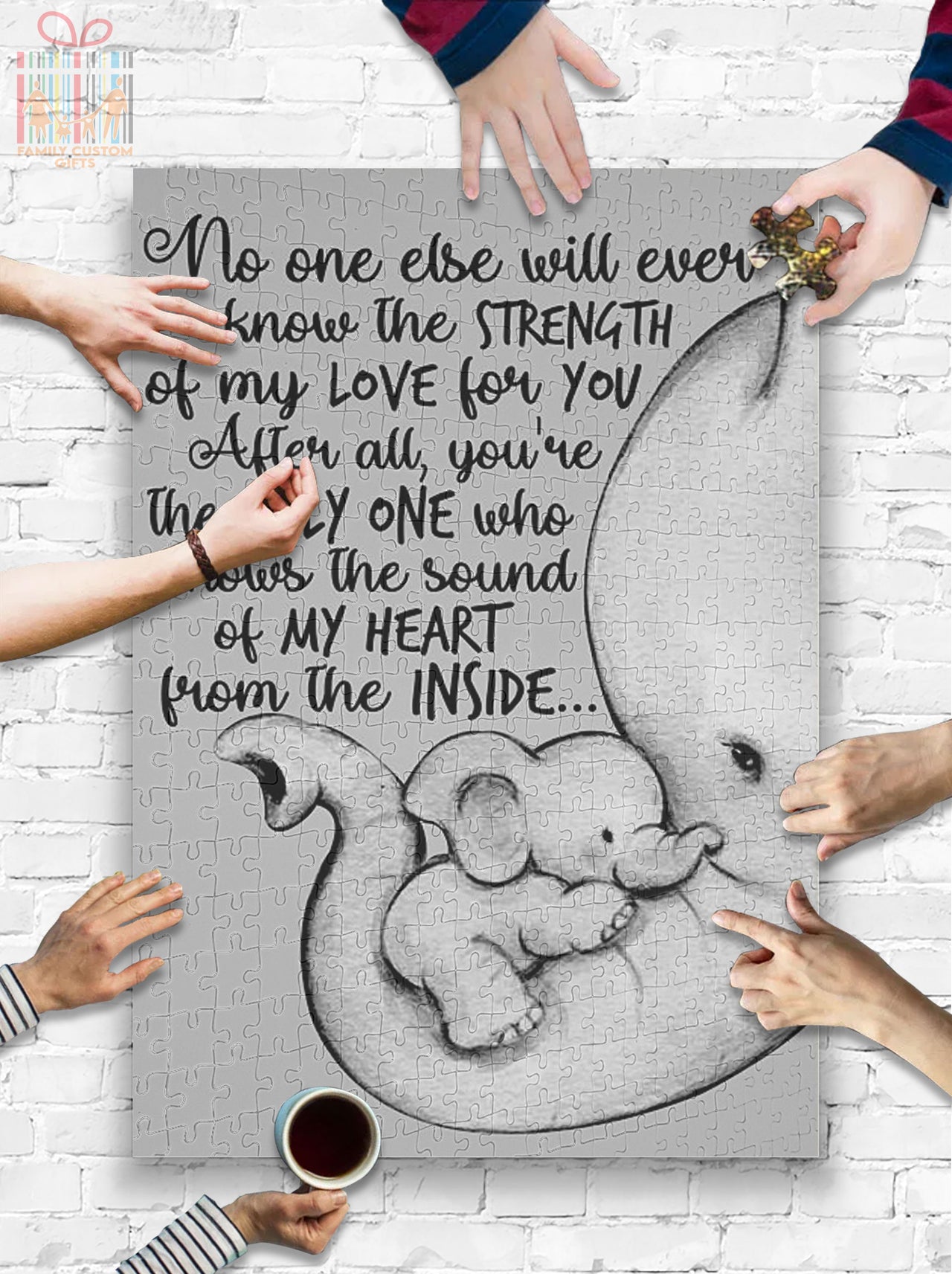 Custom Jigsaw Puzzle for Kids Baby Elephant No One Else Will Ever Know the Strength of My Love Puzzle