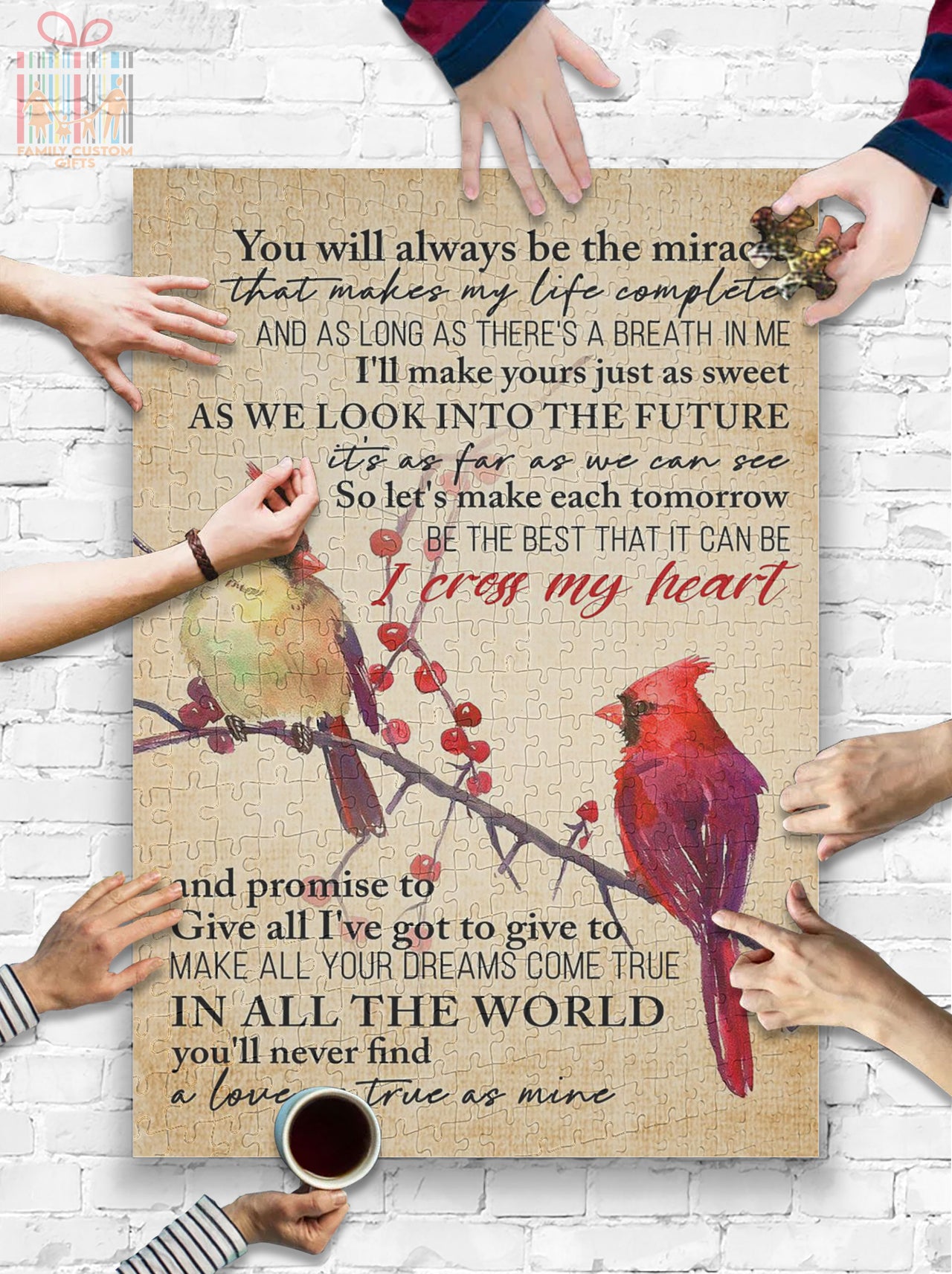 Custom Jigsaw Puzzle for Kids Adults I Cross My Heart Script Heart Quote Song Lyric Personalized Puzzle