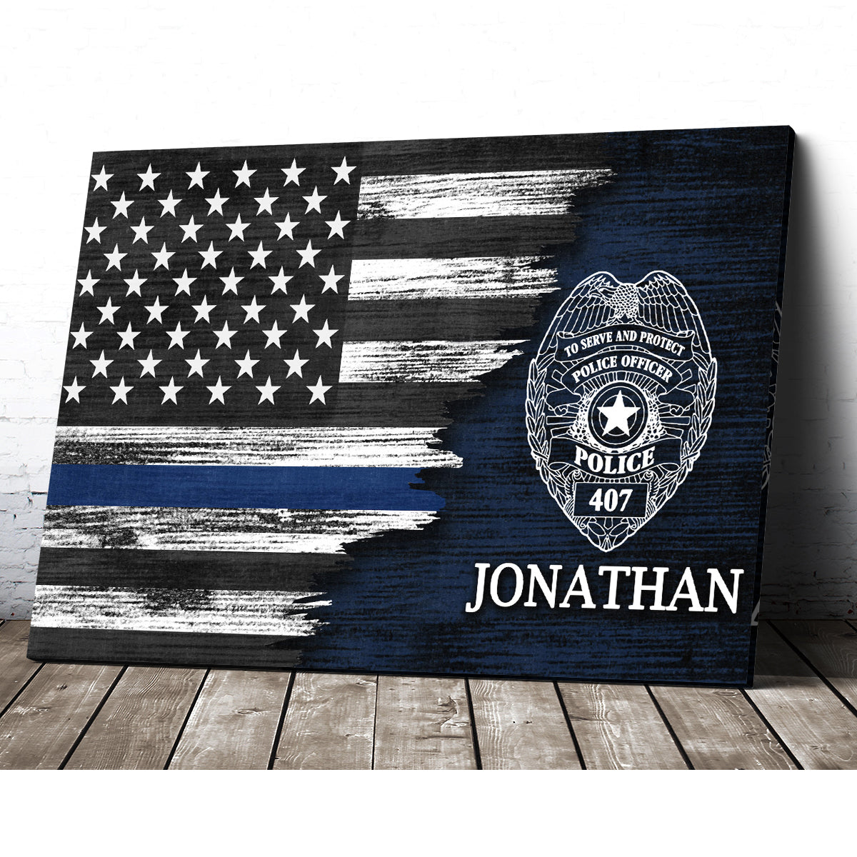 Personalized Canvas  American Flag With Thin Blue Line