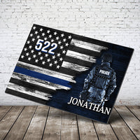 Thumbnail for Personalized Custom Name Number Badge Police Officer Thin Blue Line Lives Matter American Flag Canvas