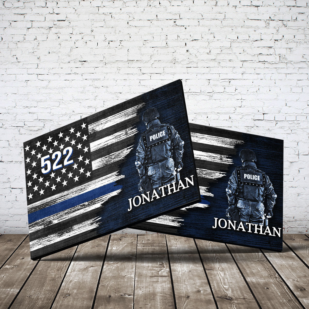 Personalized Custom Name Number Badge Police Officer Thin Blue Line Lives Matter American Flag Canvas