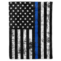 Thumbnail for Police Officer Thin Blue Line Deputy Sheriff Lives Matter Back Law Enforcement American Flag Fleece Sherpa Blanket