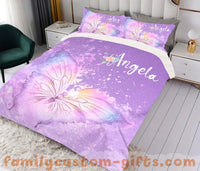 Thumbnail for Custom Quilt Sets Purple Butterfly Flower Premium Quilt Bedding for Boys Girls Men Women