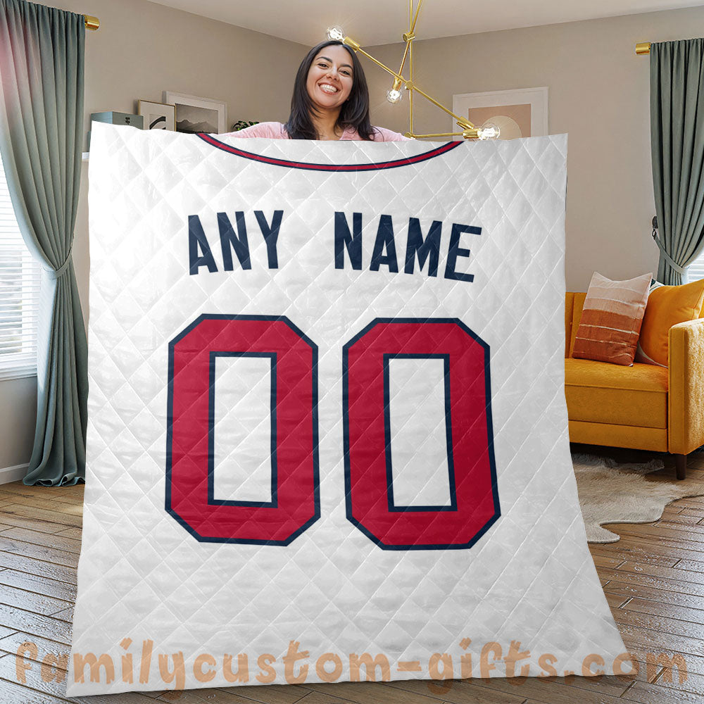 Custom Premium Quilt Blanket Atlanta Jersey Baseball Personalized Quilt Gifts for Her & Him