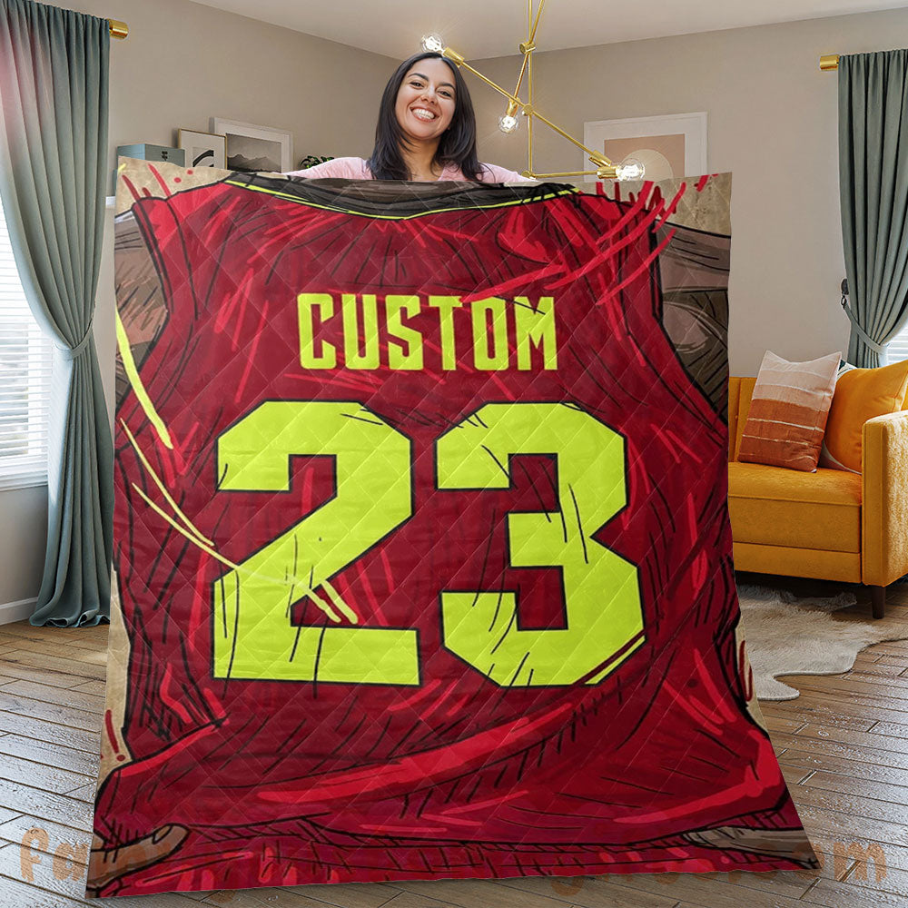 Custom Premium Quilt Blanket Atlanta Jersey Basketball Personalized Quilt Gifts for Her & Him