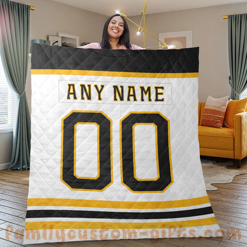 Custom Premium Quilt Blanket Boston Jersey Ice Hockey Personalized Quilt Gifts for Her & Him