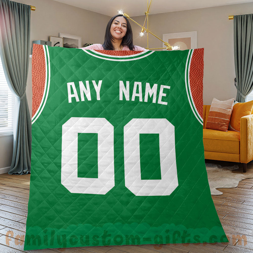 Custom Premium Quilt Blanket Boston Jersey Basketball Personalized Quilt Gifts for Her & Him