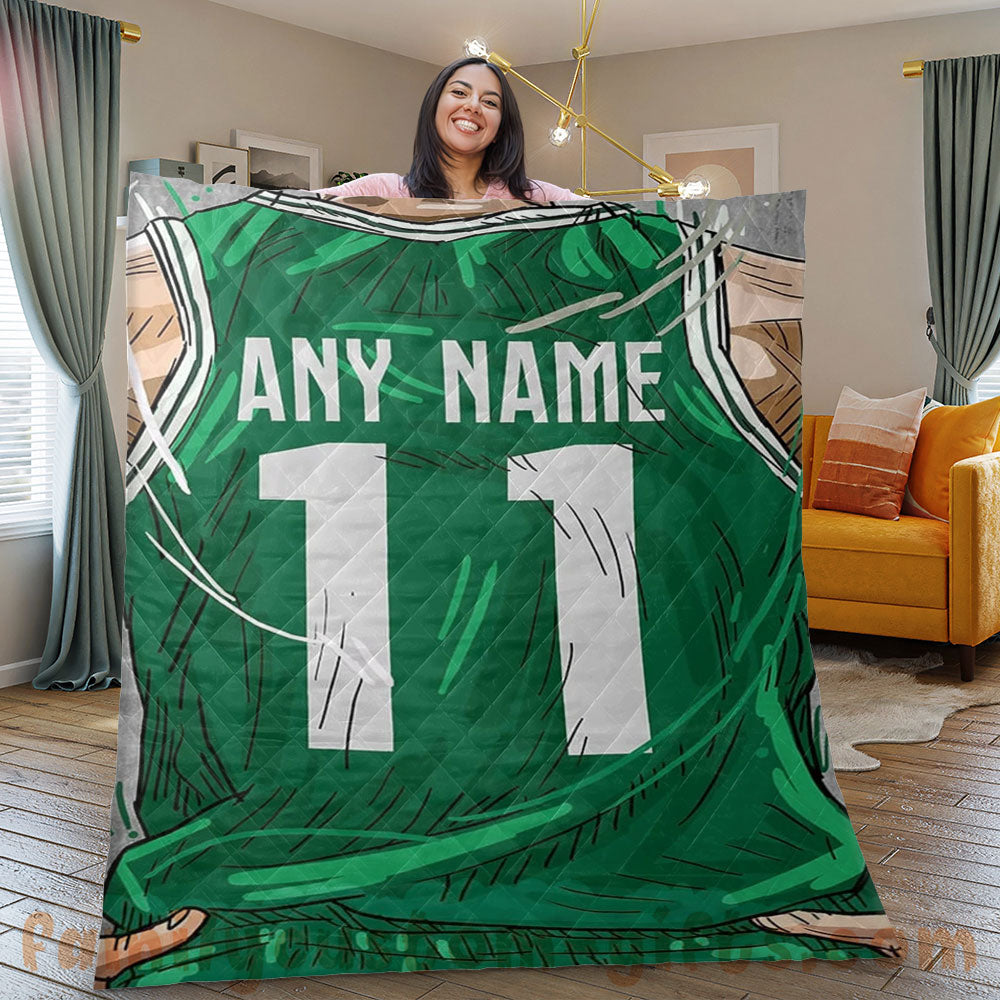 Custom Premium Quilt Blanket Boston Jersey Basketball Personalized Quilt Gifts for Her & Him