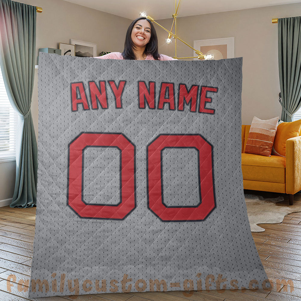 Custom Premium Quilt Blanket Boston Jersey Baseball Personalized Quilt Gifts for Her & Him