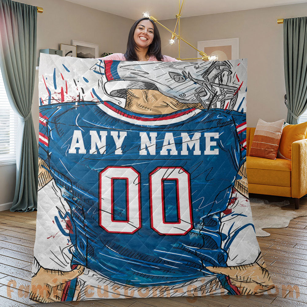 Custom Premium Quilt Blanket Buffalo Jersey American Football Personalized Quilt Gifts for Her & Him