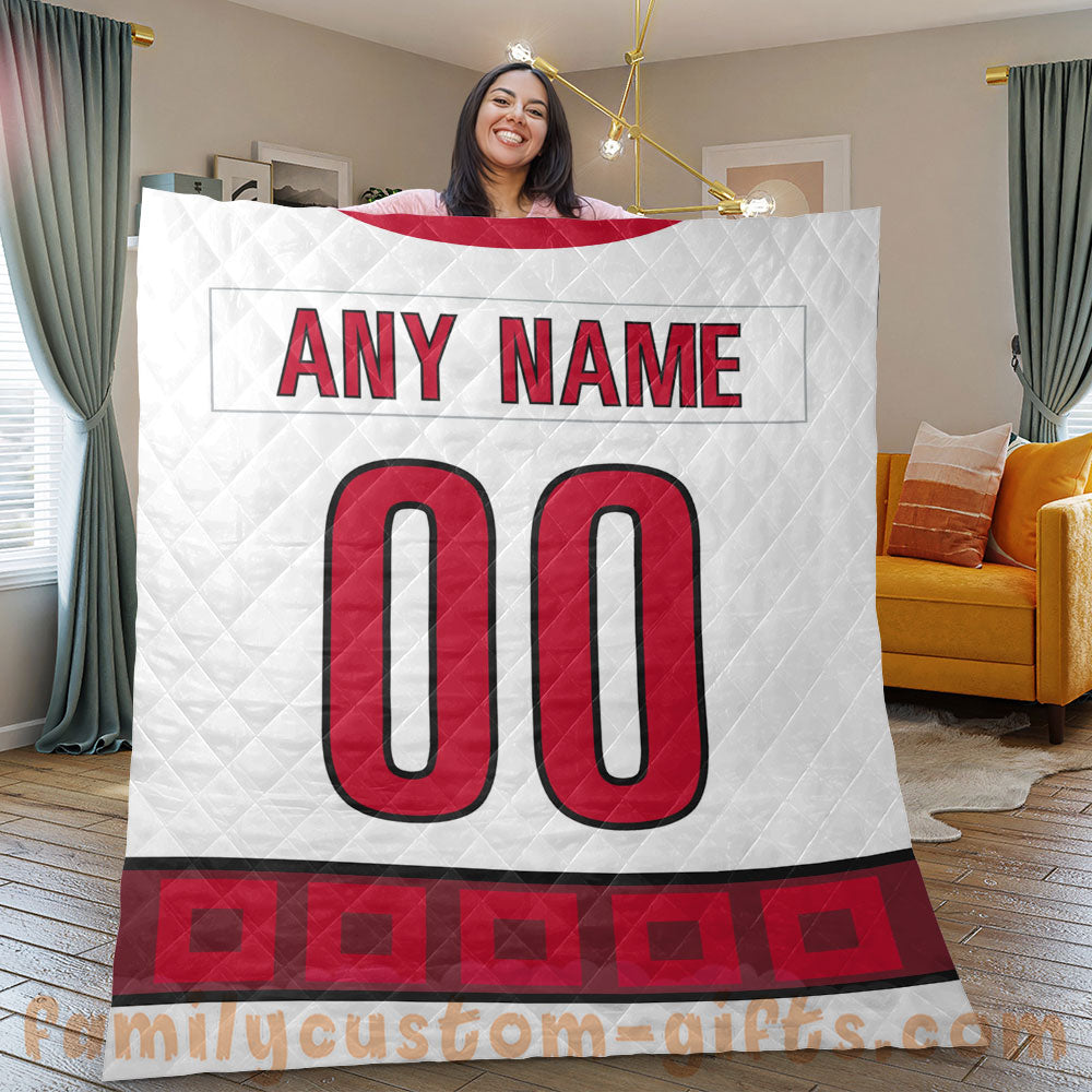 Custom Premium Quilt Blanket Carolina Jersey Ice Hockey Personalized Quilt Gifts for Her & Him