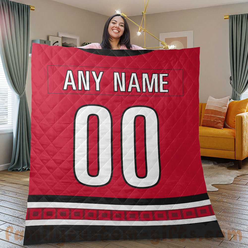 Custom Premium Quilt Blanket Carolina Jersey Ice Hockey Personalized Quilt Gifts for Her & Him