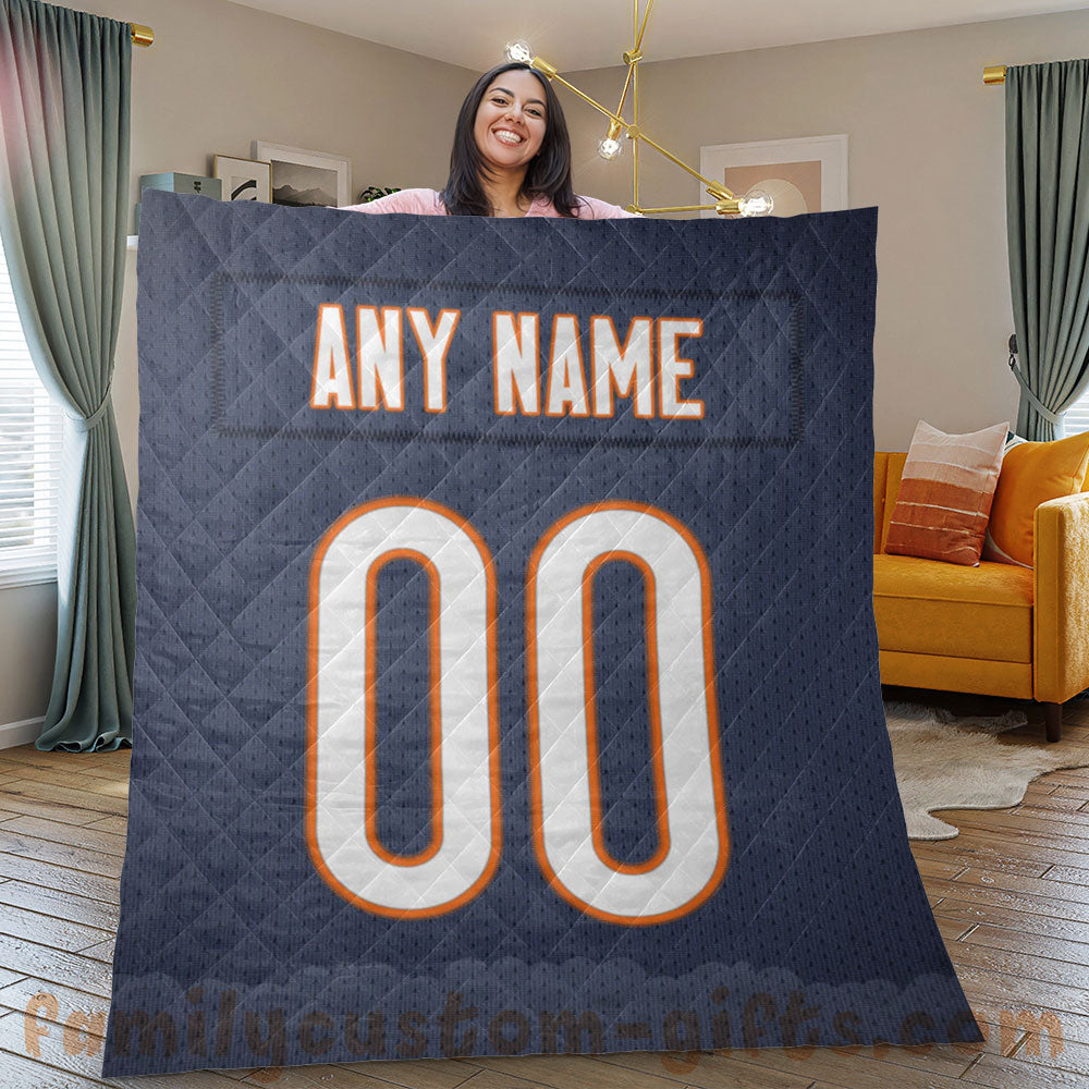 Custom Premium Quilt Blanket Chicago Jersey American Football Personalized Quilt Gifts for Her & Him