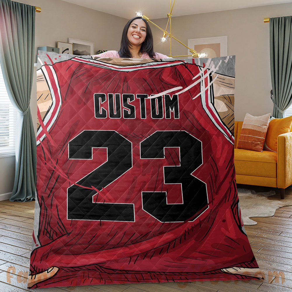 Custom Premium Quilt Blanket Chicago Jersey Basketball Personalized Quilt Gifts for Her & Him