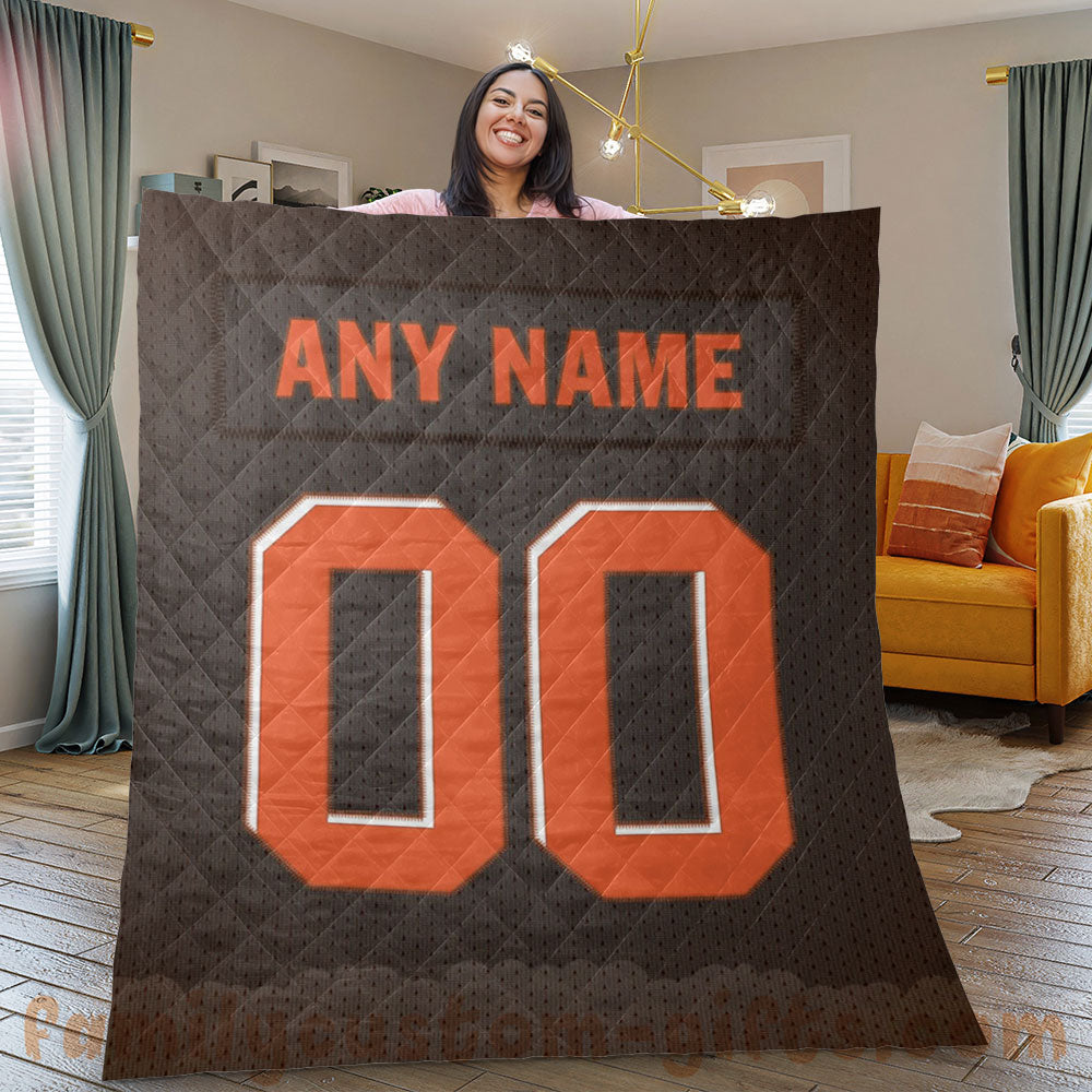 Custom Premium Quilt Blanket Cleveland Jersey American Football Personalized Quilt Gifts for Her & Him