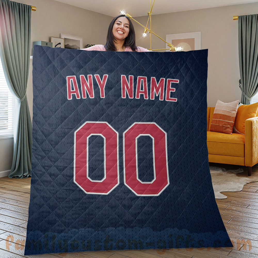 Custom Premium Quilt Blanket Cleveland Jersey Baseball Personalized Quilt Gifts for Her & Him